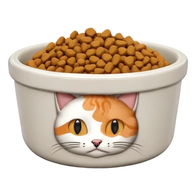 cat pet food bowl with, the food is piled on top of the bowl where it is so full sticker