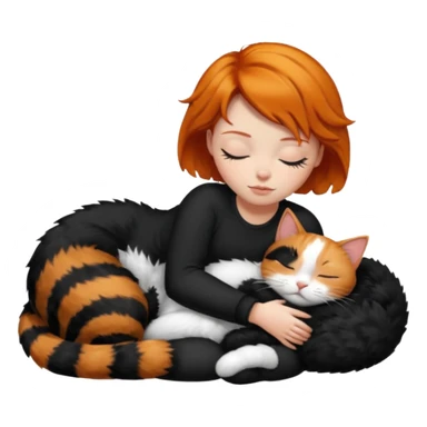 short hair Ginger Girl sleeping with a black and a white bigger cat  sticker