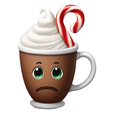 hot coco in s mug with a candy cane and whip cream sticker