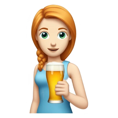 ginger straight hair and blue eyes woman with a beer on the hand sticker