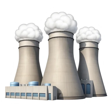 nuclear power plant with cooling towers and reactor dome, no text sticker