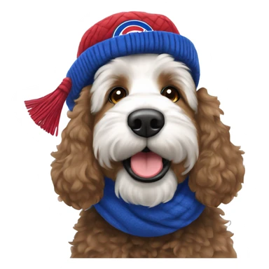 Bernedoodle with chicago cubs hat and scarf sticker