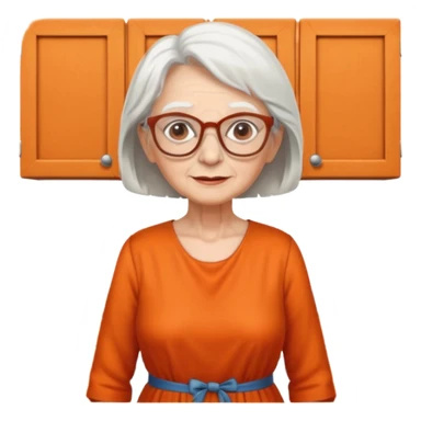 OLD LADY IN KITCHEN OUTFIT ORANGE DRESS, GLASSES. WHITE HAIR  sticker