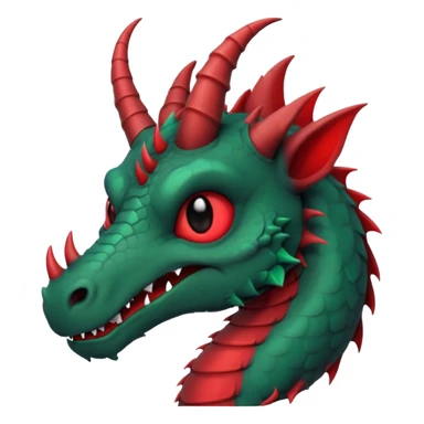 cute-but-dark dragon emoji, Burtonesque gothic illustration,  muted palette with single accent (blood red or emerald), spiral horns, simple silhouette readable at 72x72, hand-drawn texture, minimal details, round sticker composition, --ar 1:1 sticker