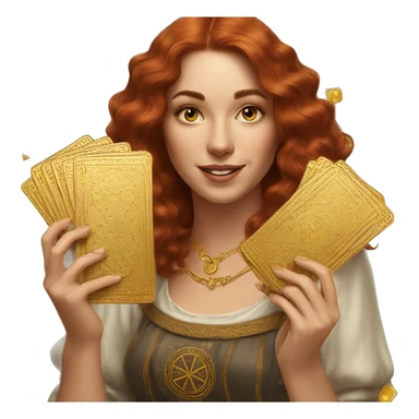 auburn hair beautiful girl with tarot gold cards sticker