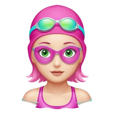 pretty girl with green eyes pink swim cap holographic swimming glasses and cute profesional swimmer pink swimsuit swimming sticker