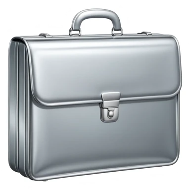 A luxury briefcase emoji made of polished silver chrome, smooth rectangular shape, metallic reflections, minimal high-end design, swag business aesthetic, iOS emoji style, centered, clean white background
 sticker