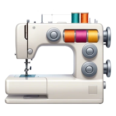 Sewing icon, sewing machine with thread, visible needle, spools of thread, fabric pieces, and scissors, a piece of clothing or textile in progress, minimalistic style, clean lines, transparent background. sticker
