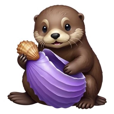 Detailed sea otter with smooth fur and light purple sea shell  sticker
