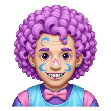 very colorful puffy violet curly haired man made out of cotton candy wearing teeth-braces and excessive face tattoos just face  sticker