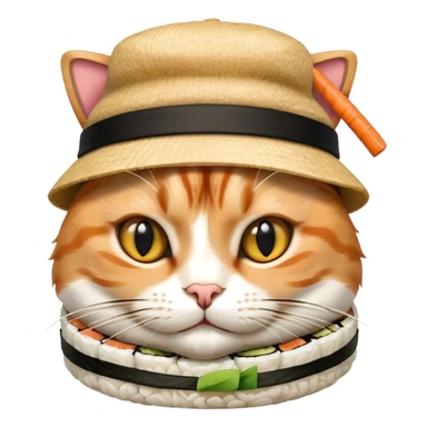 cat wearing a hat made out of sushi sticker