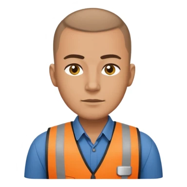 Security guard with buzzcut, vest on with button up underneath sticker