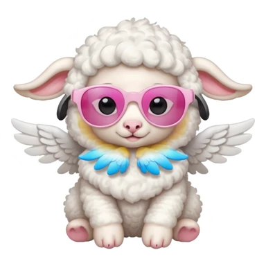 a white baby lamb with white angel wings and pink sunglasses on sticker