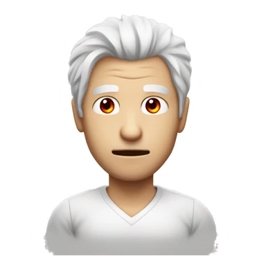 white hair medium long male, aggressive sharp face, holding red heart  sticker