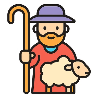 pastor con oveja, icono lineal color sticker