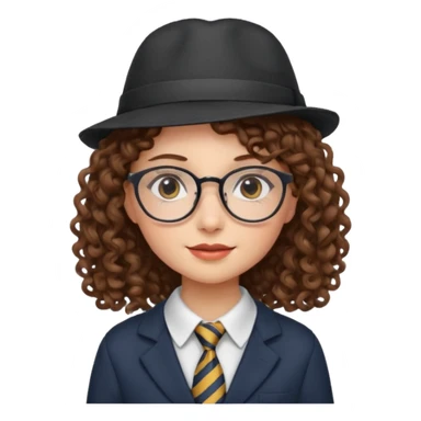 hatted girl with glasses and curly hair wearing tie sticker