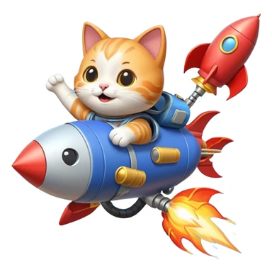 cute cat flying with a rocket pack on its back, rocket flames, happy face, 3D cartoon, mobile game icon style, clean background, no text, no watermark
 sticker