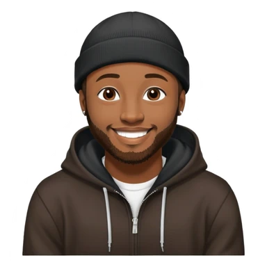 African yound man in his late 20s with a beanie and a bright smile with a short boxed beard, and a low cut hair, looking like davido the musician black hoody sticker