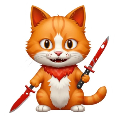a smile cat, it's hands have a knife with blood sticker
