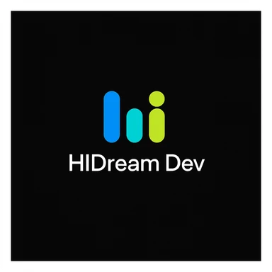 create high dream logo like this with text "HIDream Dev", black background  sticker