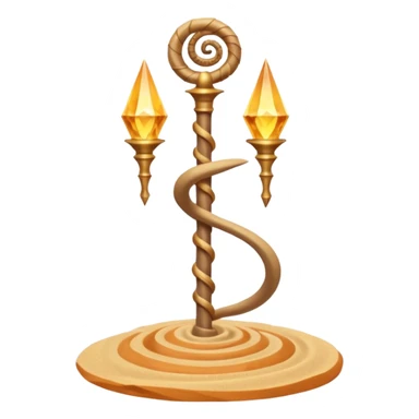 desert sand mage staff object icon, ancient staff with serpent coils around it, glowing golden sand gem on top, swirling sand aura, fantasy desert weapon, 3D cartoon, mobile game icon style, centered, clean background, no text, no watermark
 sticker