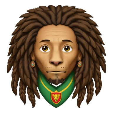 old melancholic  Bob Marley with gigantic dread locks in form heraldic crest with ethiopian lion sticker