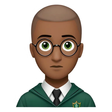 louis cordice is Blaise Zabini in harry potter, wear hogwarts slytherin uniform, Classic Buzz Cut hair, long face,thin, black skin sticker