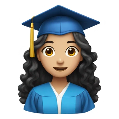asian girl wearing blue graduation cap with long curly black hair sticker