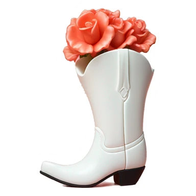 White cowgirl boot vase with coral sticking out of it sticker