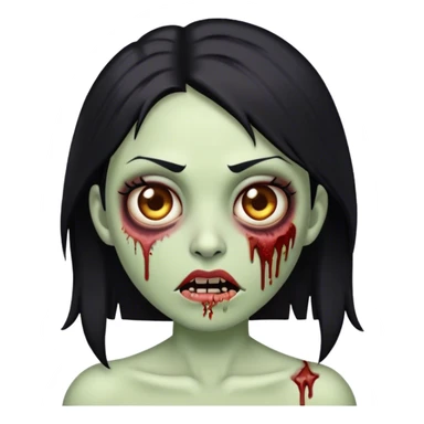 Make an emoji of a zombie woman with black hair, almond-shaped brown eyes and a labret piercing on her left lip. sticker
