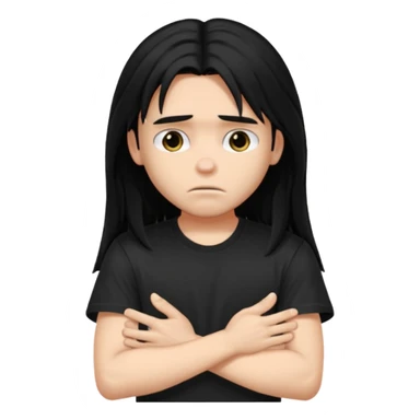 a PRETTY BRATZ boy with black long hair looking sad and covering his face with hands sticker