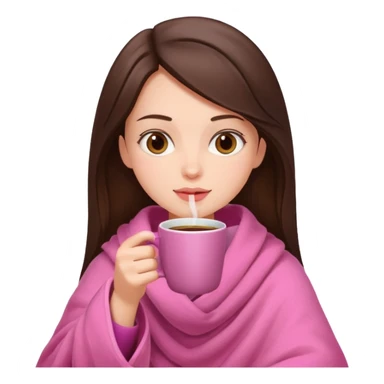 Brunette girl in pink blanket drinking coffee sticker
