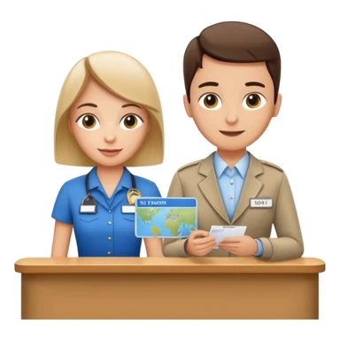 receptionist and tourist standing on hotel reception desk\ sticker