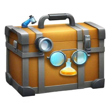 toolbox for scientist with a book, glasses, microscope sticker