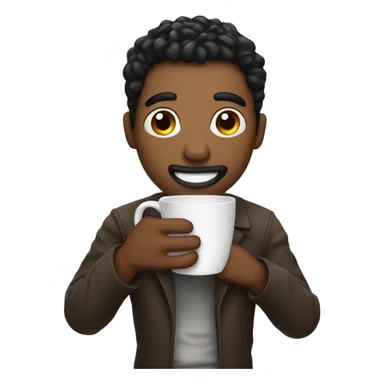 Man holding a Coffe cup with black hais sticker