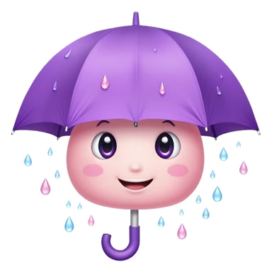Cute Kawaii Umbrella, small and cute, soft pastel pink and purple, tiny rain droplets smiling down, a chubby round handle, big sparkling eyes full of joy! sticker