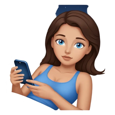 Brunett white girl with blue eyes, laying In bed at night , using her iPhone sticker