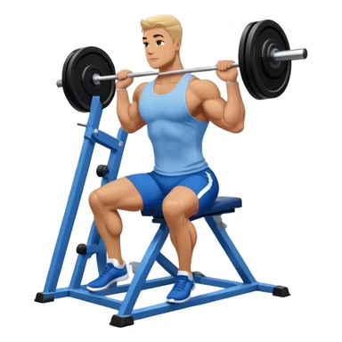 side-view bodybuilder in blue shorts seated weighted calf-raise machine on his tip toes sticker