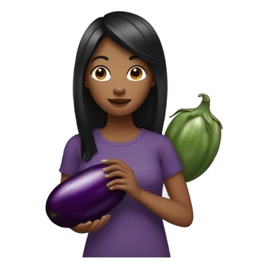 girl with black hair holding a eggplant  sticker