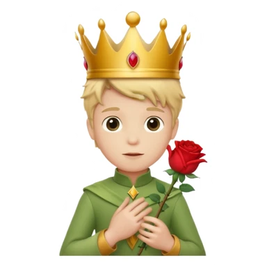 The Little Prince with a crown and a rose in his hand sticker
