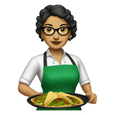 mexican lady green apron  with glasses cooking tacos sticker