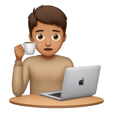Stressed person with laptop and coffee sticker