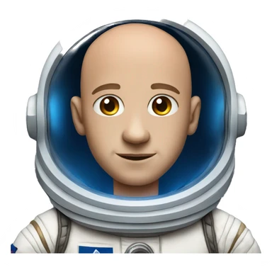 a man with blue eyes, bald,wearing an astronaut costume sticker