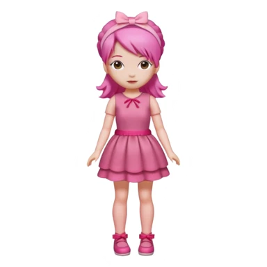 Isolated detaile illustration modern raspberry torte doll figurine full body with pink hair and a pink hairband standing sticker