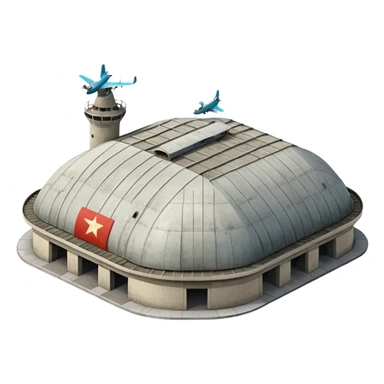 USSR military airplane rounded roof hangar isometry view sticker