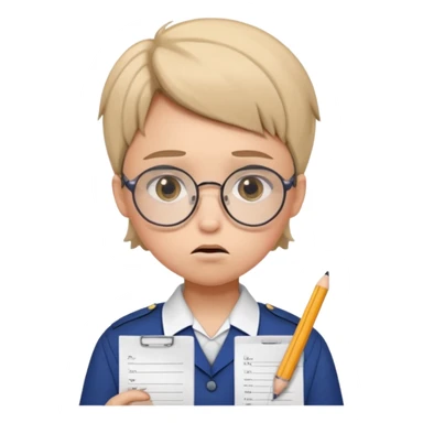 Frowns with Glasses, Angry Student: Teen in uniform, round glasses, holding test paper, pouting
 sticker