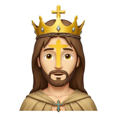 wooden Christian cross with Jesus Christ on it, simplified, iconic, yellow face, gentle expression sticker