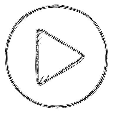 hand drawn outlined play button icon, playful sketchy look, uneven outline sticker