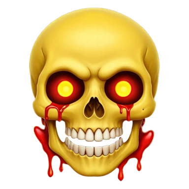 Yellow laughing Skull with blood and glowing eyes in the style of your bleeding skull art, the more detail  sticker