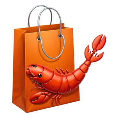Gift bag with a lobster claw sticking out sticker